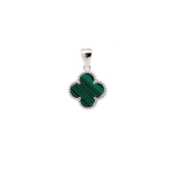 Unbranded Jewelry - 925 Sterling Silver Pendant Flower Clover Green Synthetic Malachite